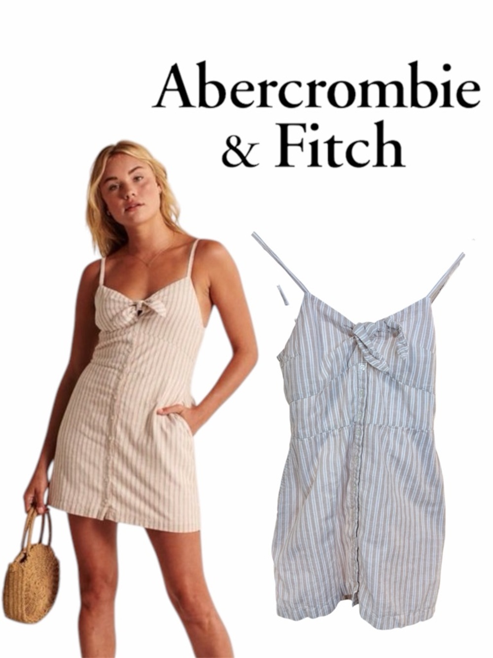 Abercrombie & Fitch Cream Striped Tie-Front Cami Dress size XS